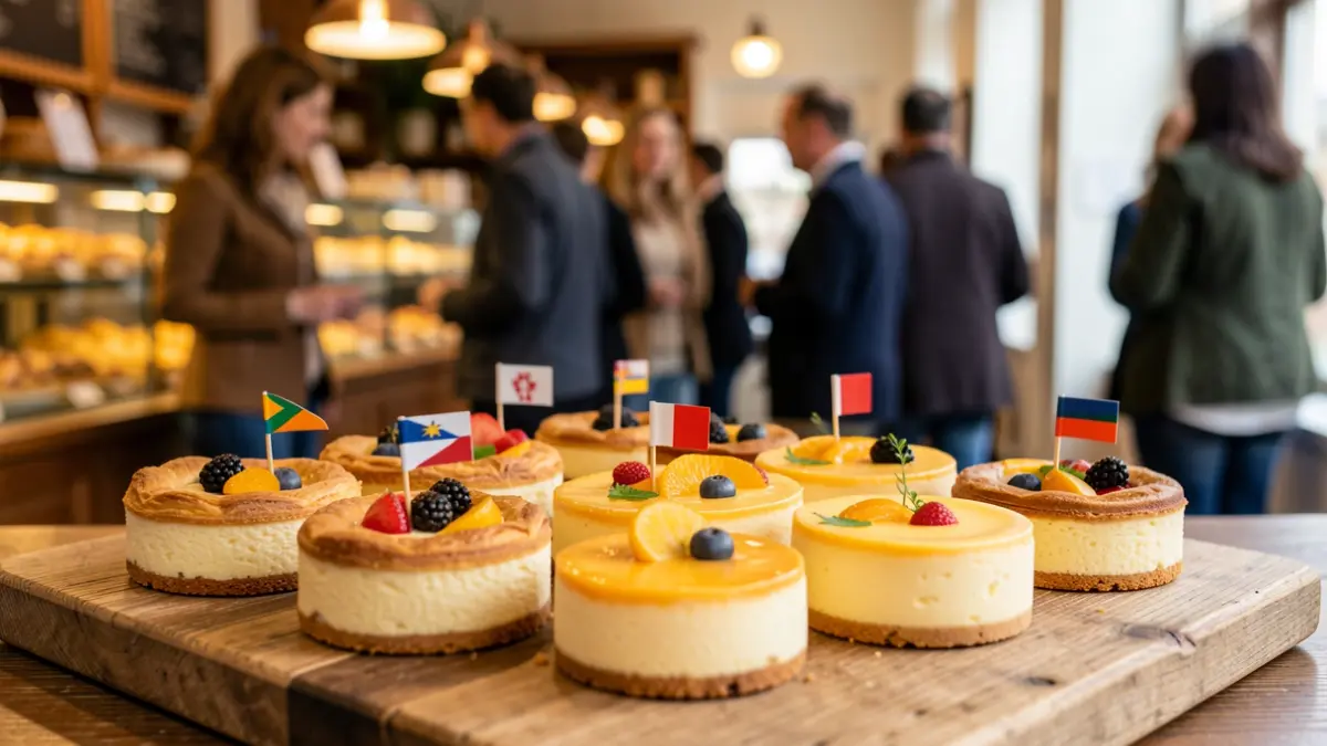 Image of Canary Islands Day themed pastries, including cheesecakes and palmier cookies with local flavors.