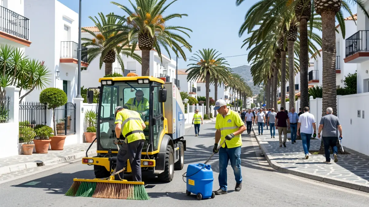 Generic image of urban cleaning workers operating in a neighborhood in the Canary Islands.
