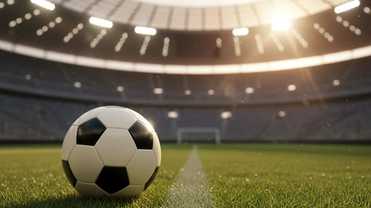 Generic image of a soccer ball on a stadium pitch.