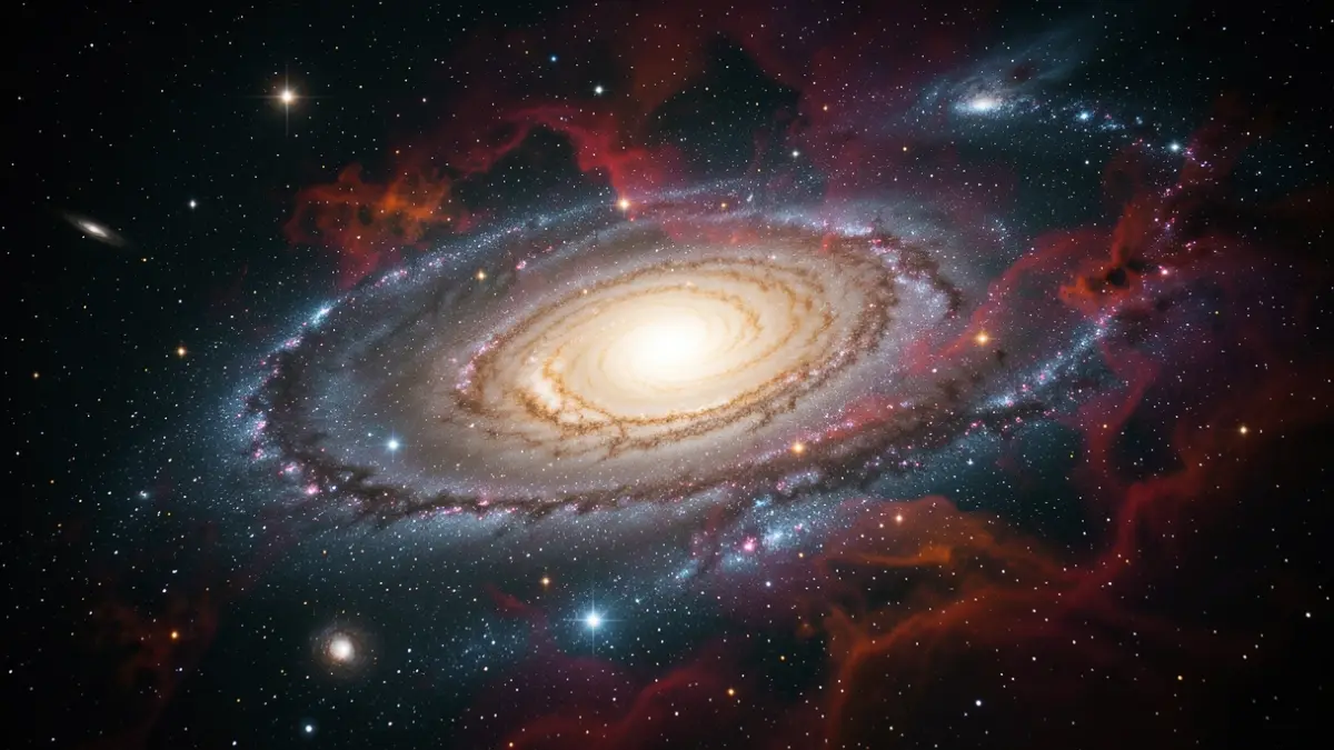 Artistic representation of a spiral galaxy in deep space.