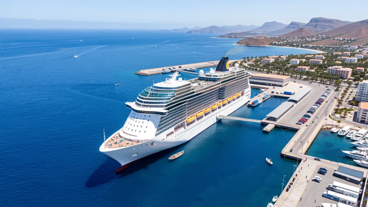 Vista aérea de un crucero atracado en la terminal del Puerto de Las Palmas.