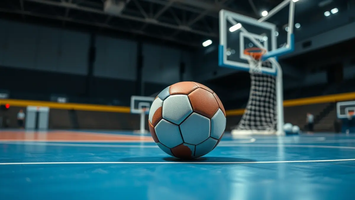 Imagen genérica de un balón de balonmano en la cancha.