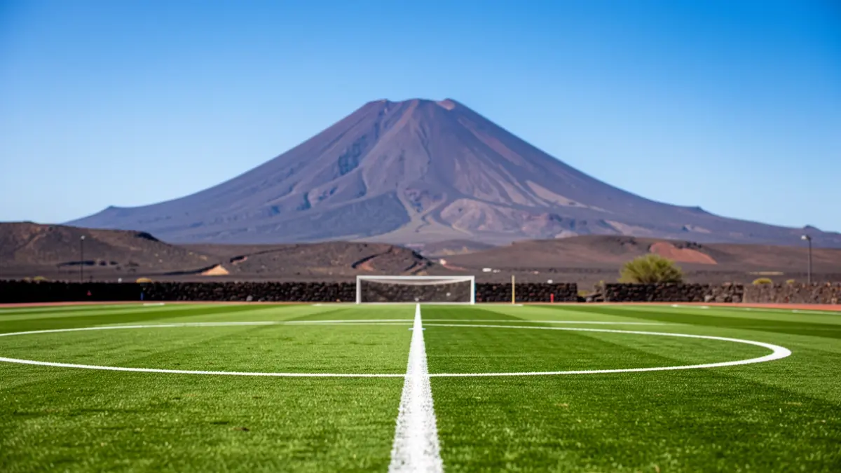 Generic image of a football pitch in the Canary Islands with volcanic landscape.