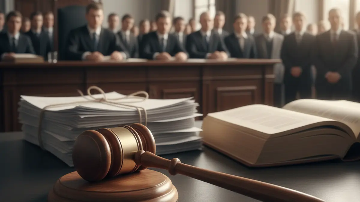 Imagen genérica de un mazo de juez sobre una mesa de madera en un tribunal.
