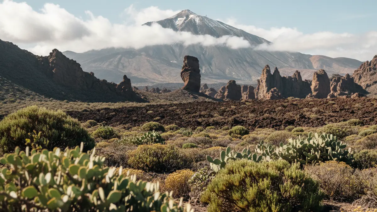 Image of Teide with a light dusting of snow, reflecting winter weather conditions in the Canary Islands.