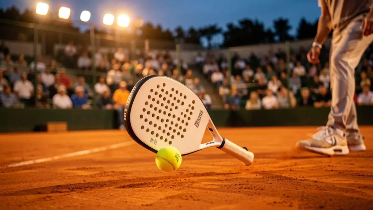 Generic image of a paddle tennis match with spectators in the background.