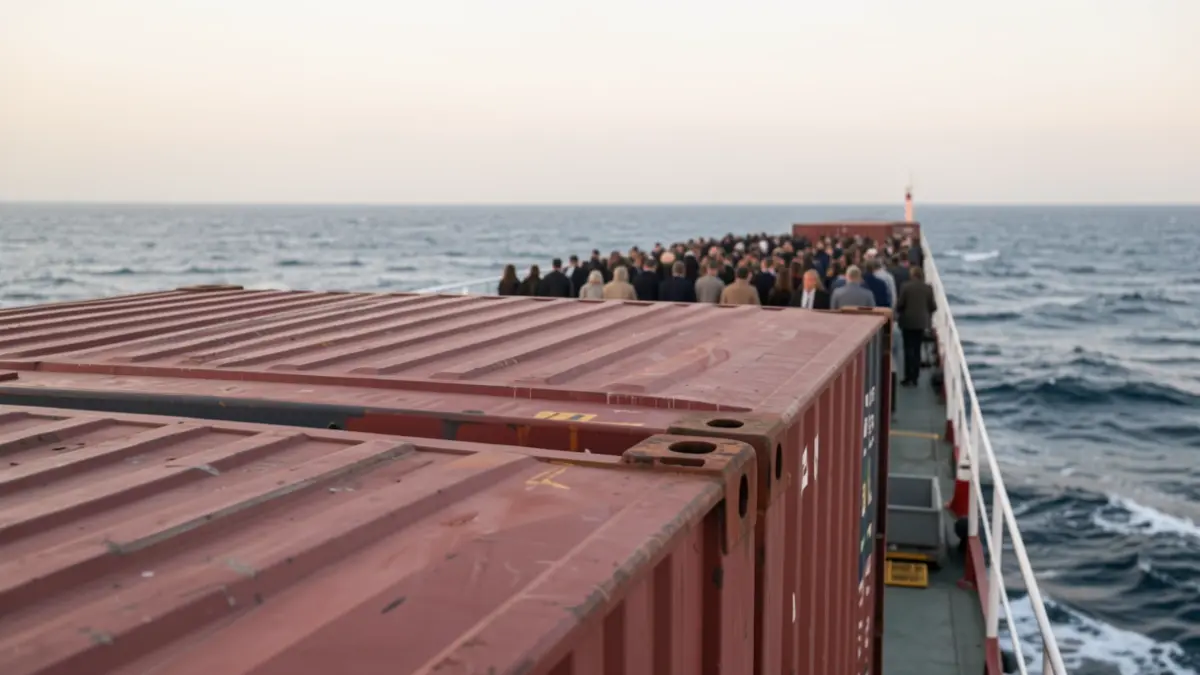 Generic image of a cargo container on a ship at sea.