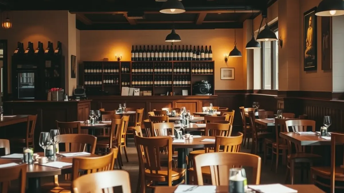 Generic image of a cozy restaurant with wine bottles