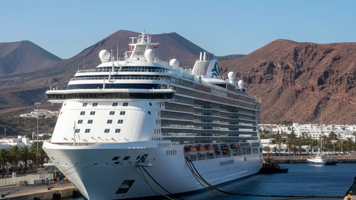 Image of a polar cruise ship refueling at Granadilla port, Tenerife.