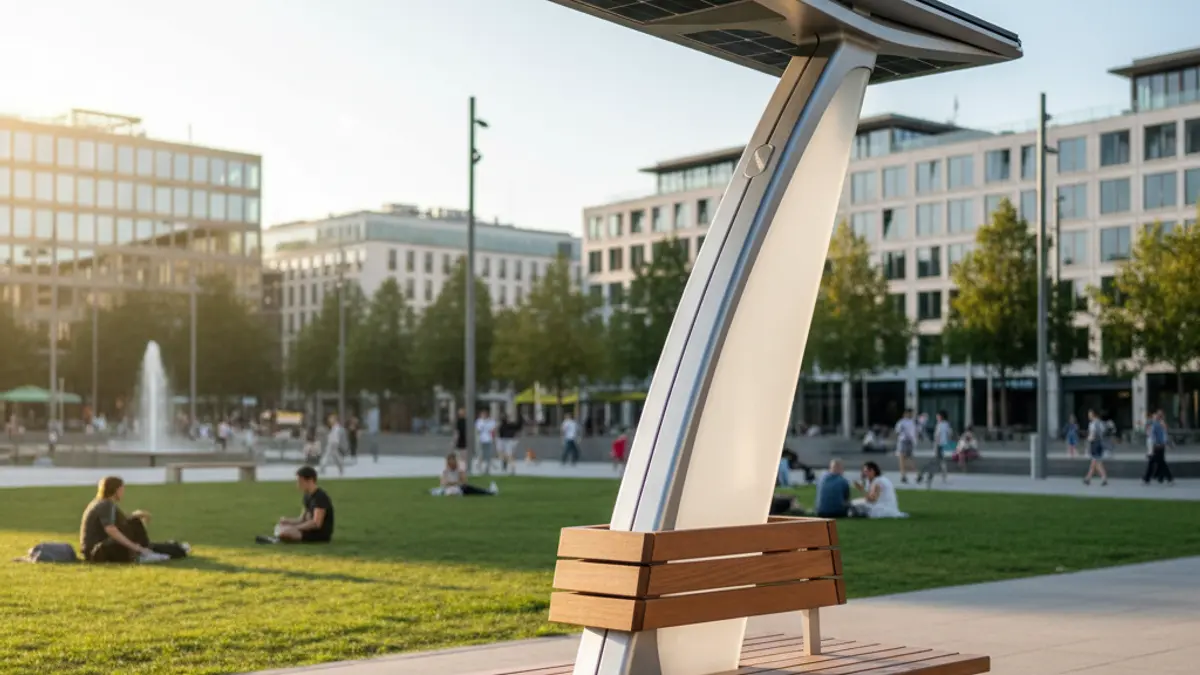 Generic image of self-sustaining urban furniture with solar panels.