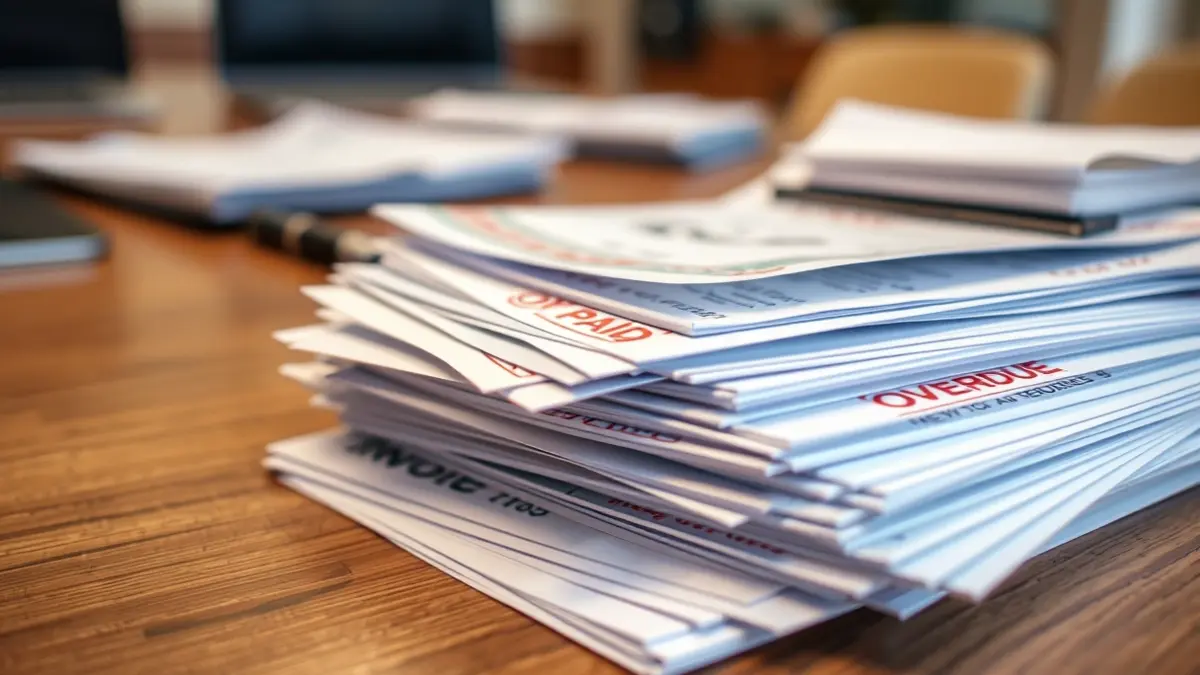Generic image of invoices and financial documents, some paid and others overdue.