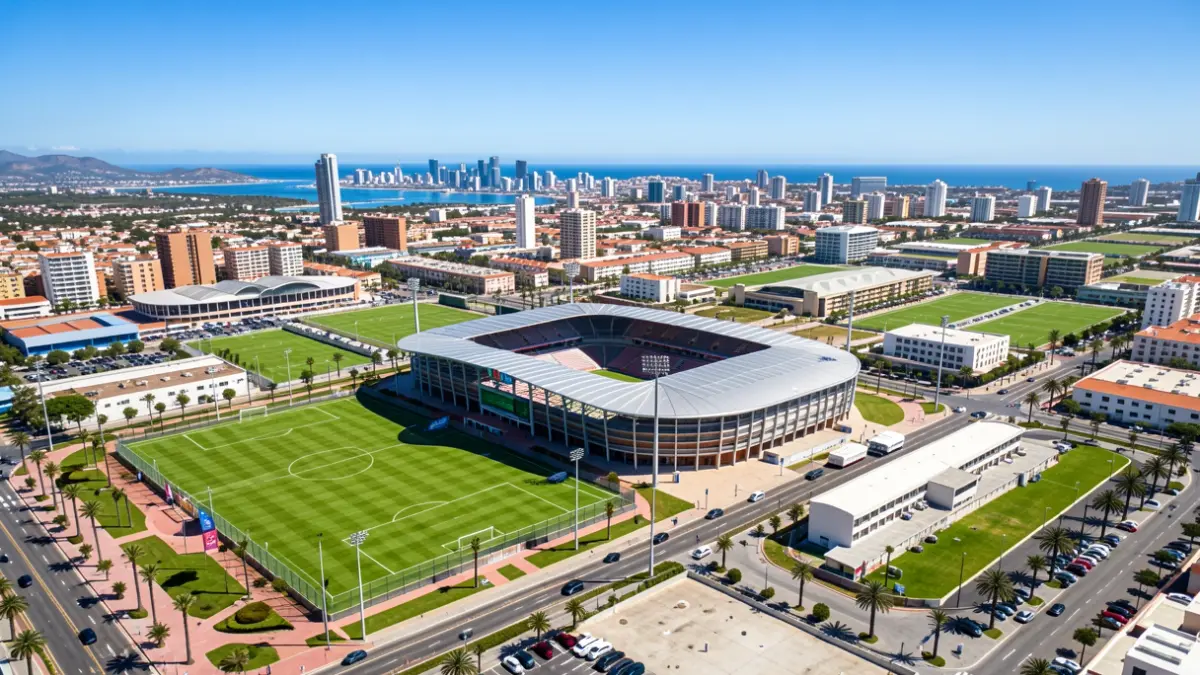 Imagen aérea del complejo deportivo Estadio de Gran Canaria y Gran Canaria Arena en Las Palmas.
