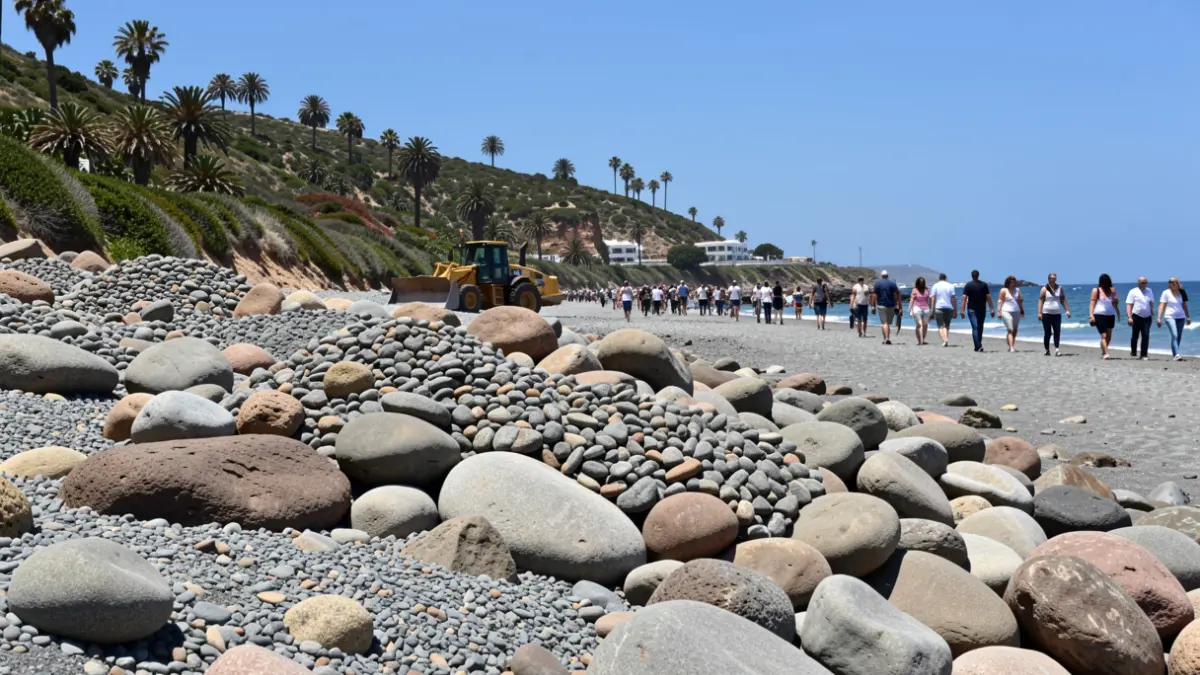 Earthmoving activities on Veneguera beach, Gran Canaria.
