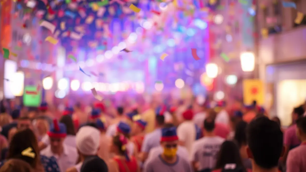 Generic image of a carnival celebration with confetti and lights.