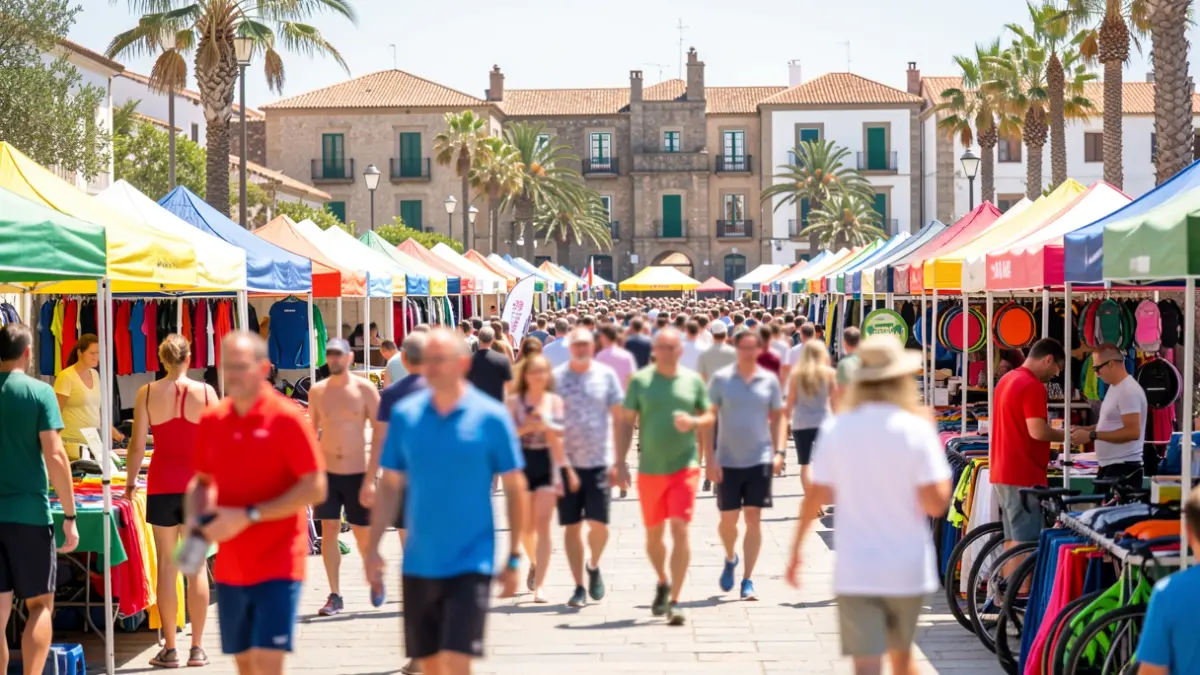 Generic image of an outdoor sports fair in the Canary Islands with crowds and activities.