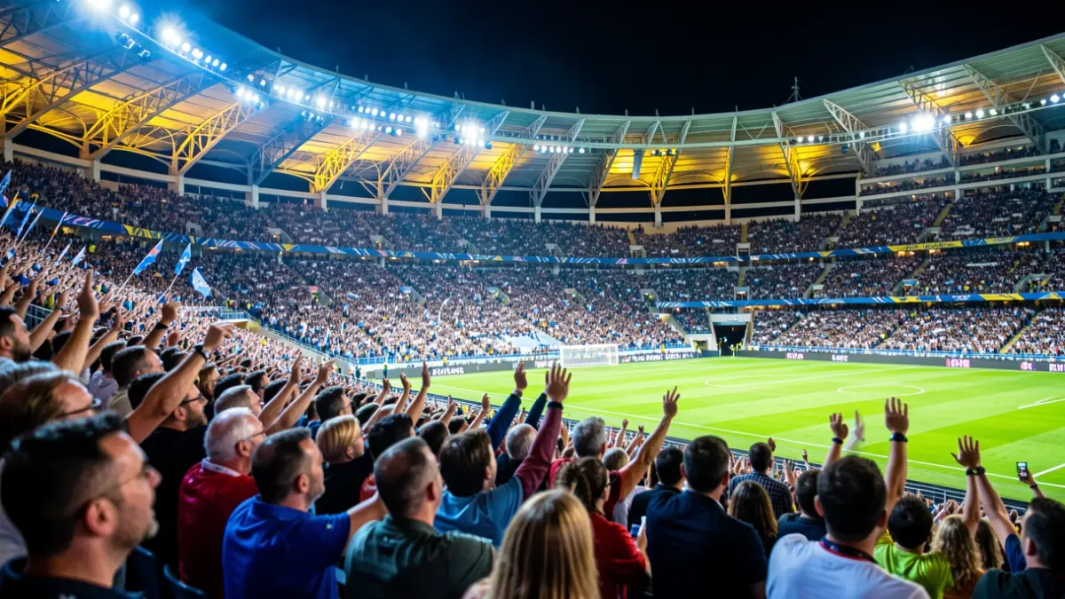 Imagen genérica de un estadio de fútbol lleno en Canarias durante un partido nocturno.
