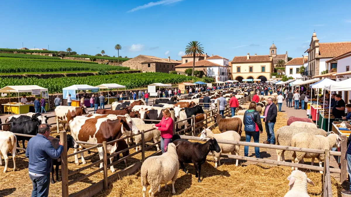 Imagen genérica de una feria ganadera en Gran Canaria con animales y público.