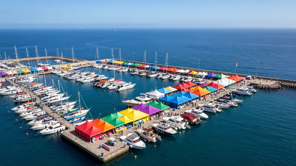 Vista aérea de la Feria Internacional del Mar (Fimar) en el muelle Sanapú de Las Palmas de Gran Canaria.