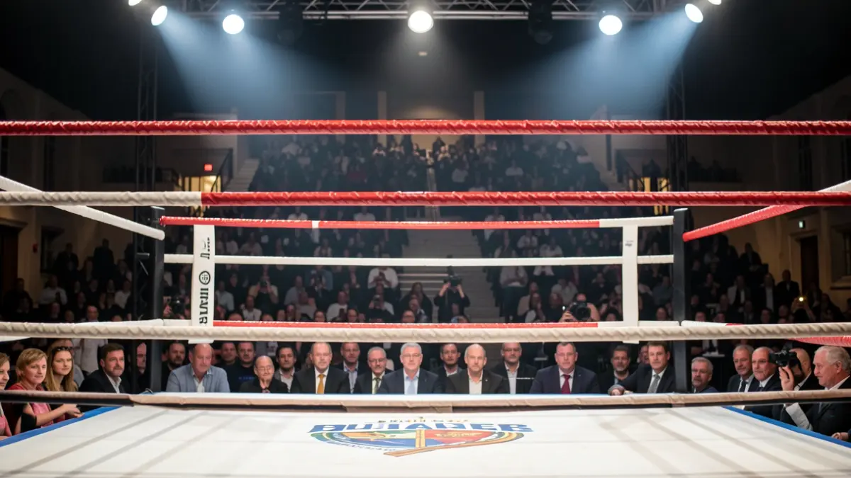 Imagen genérica de un cuadrilátero de boxeo con público al fondo.