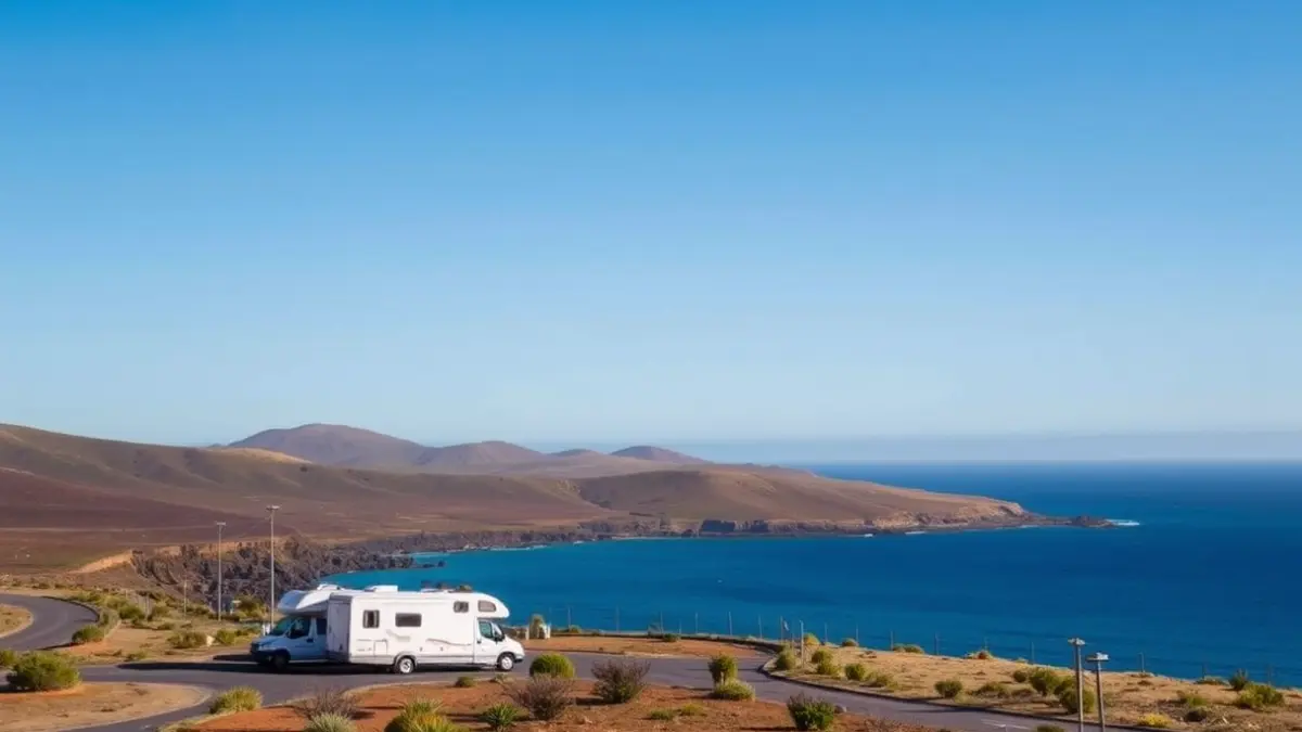 Imagen de caravanas y autocaravanas en un entorno natural de Fuerteventura, reflejando la necesidad de regulación.