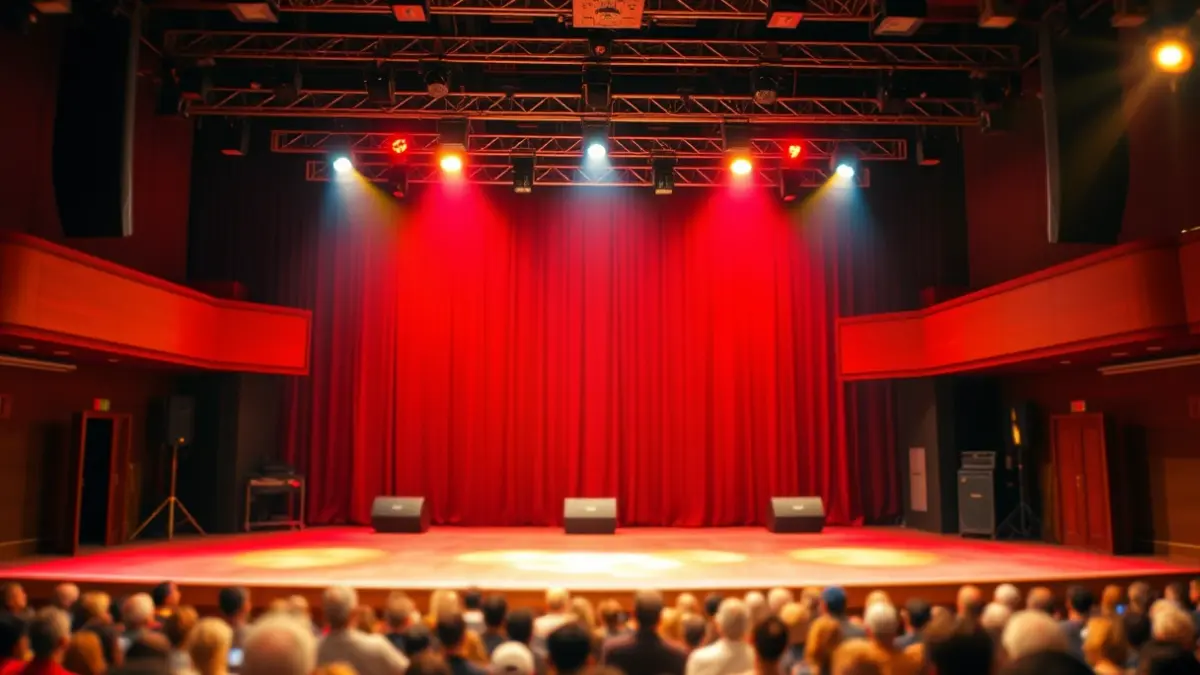 Imagen genérica de un escenario con luces y sonido profesional, listo para un evento cultural.