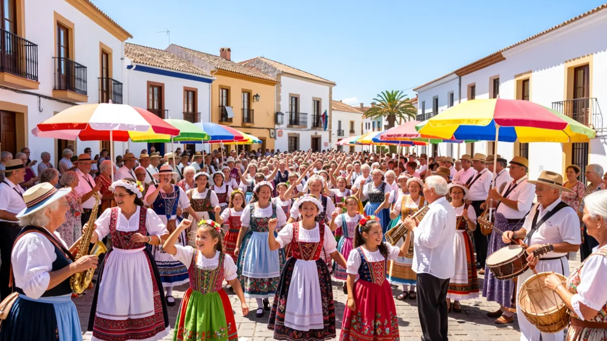 Imagen de una romería intergeneracional en Gáldar con niños y mayores celebrando tradiciones canarias.