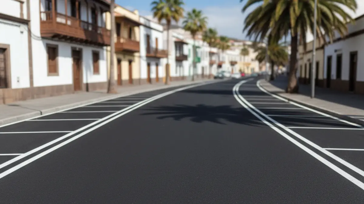 Newly asphalted street in El Agujero neighborhood, Gáldar, with new parking spaces.