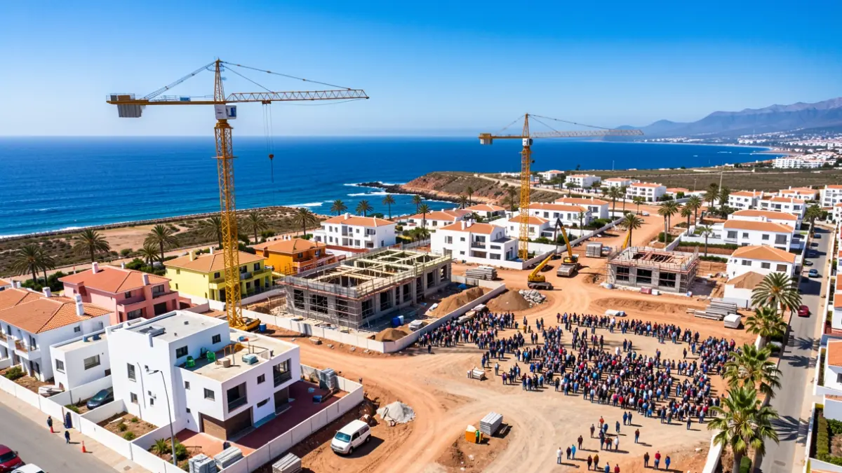 Imagen aérea de una zona de construcción de viviendas en Gáldar, Gran Canaria.