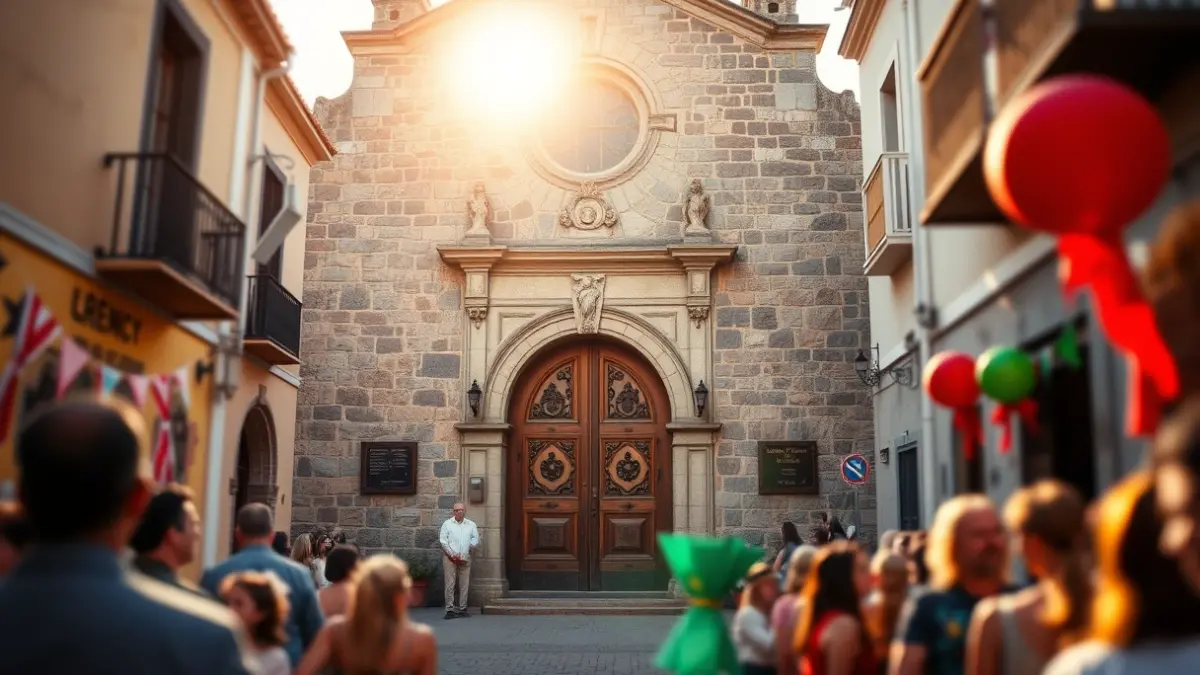 Image of a traditional Canarias church facade during local festivities.