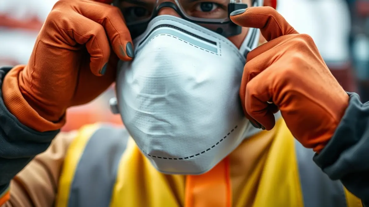 Generic image of a port worker putting on an FFP3 mask and gloves.