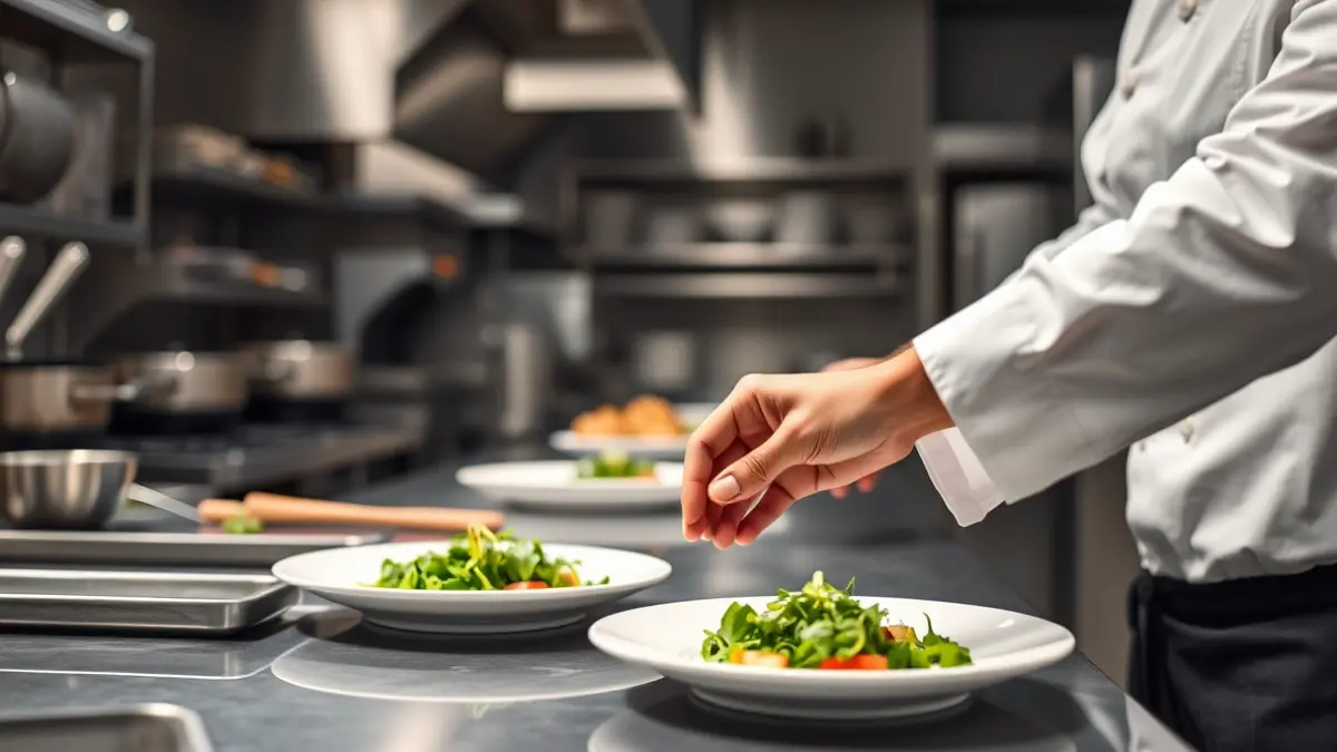 Imagen genérica de un chef emplatando un plato en una cocina profesional.