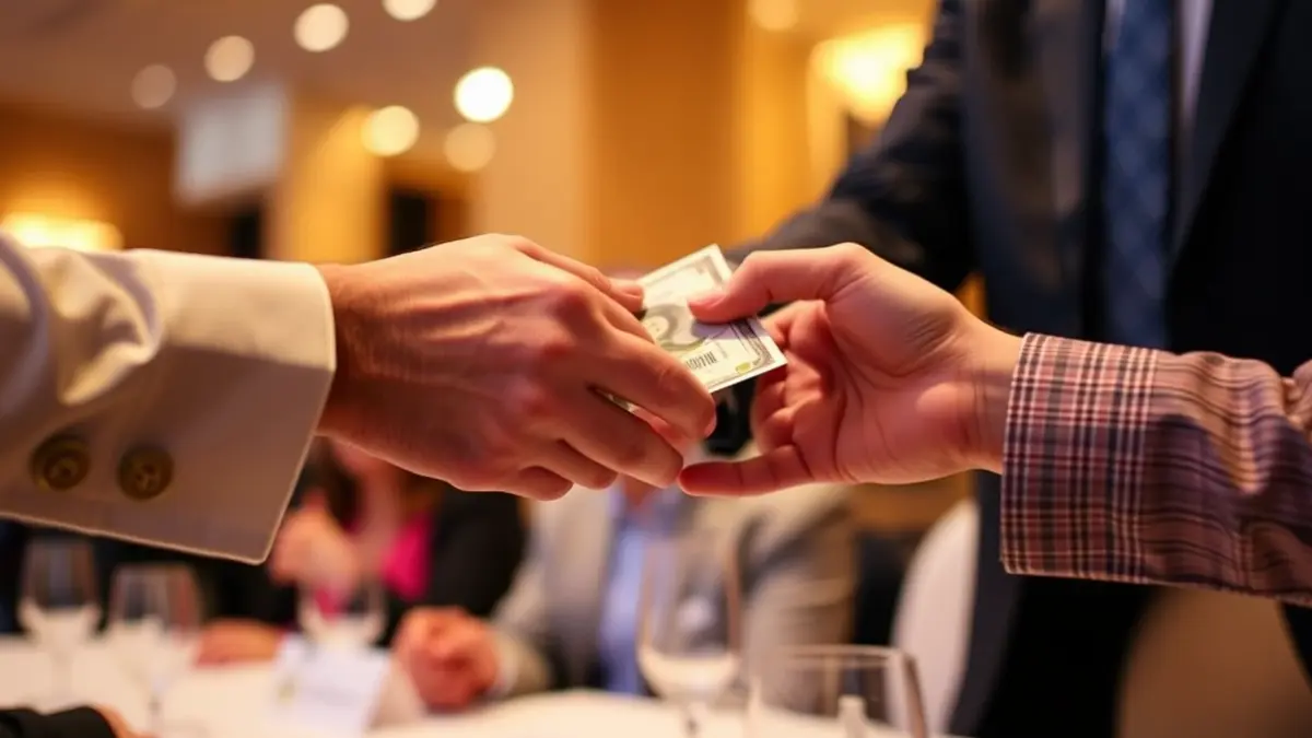 Generic image of hands making a donation at a charity event.