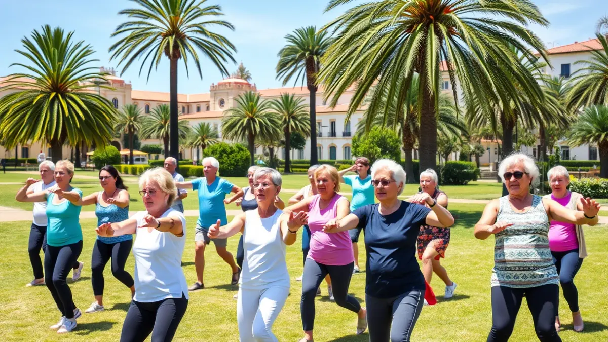 Image of adults and seniors doing outdoor physical activity in Gran Canaria.
