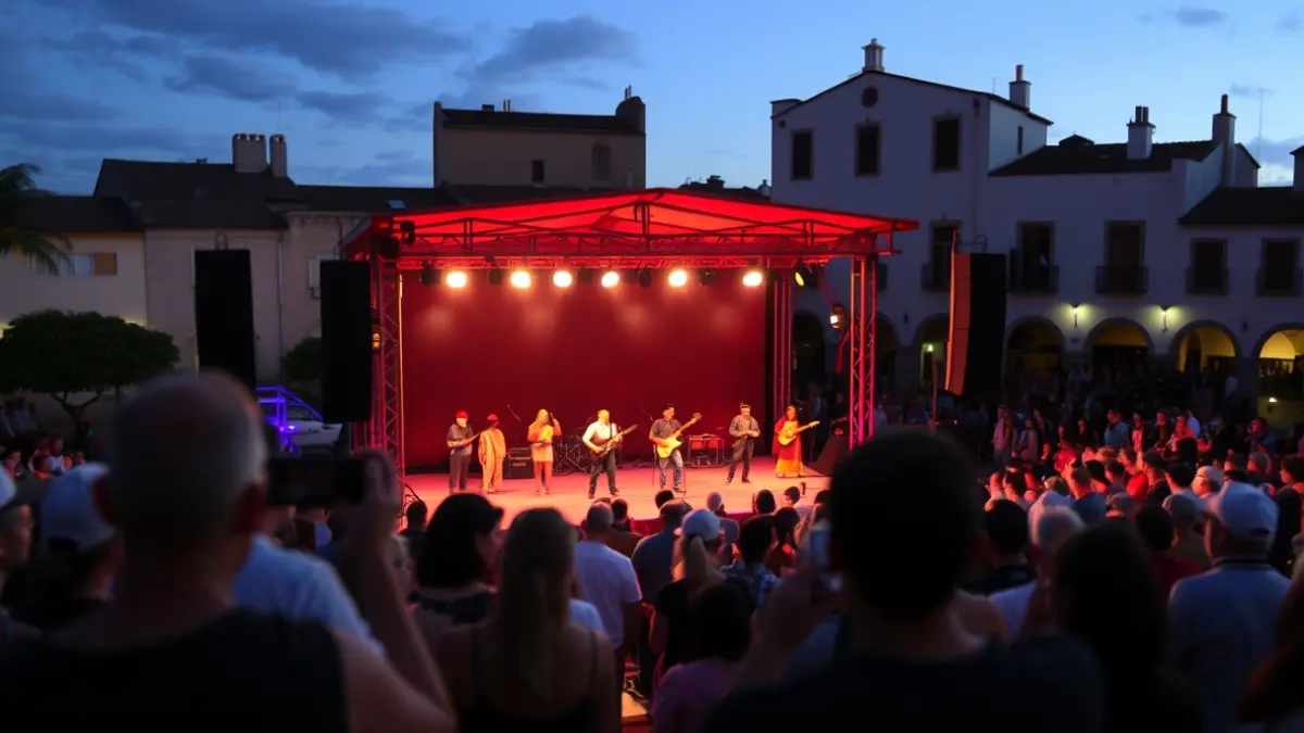 Imagen de un escenario al aire libre con artistas y público, durante una celebración cultural en Gran Canaria.