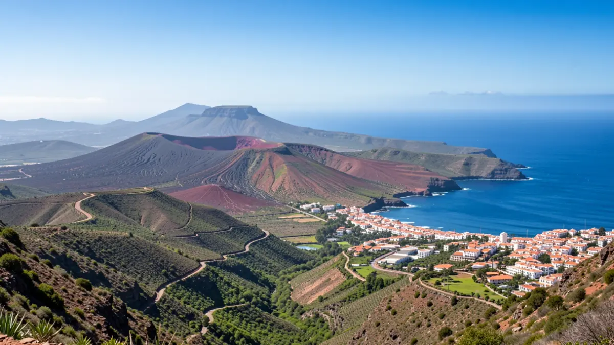 Generic image of Gran Canaria island with volcanic landscapes and traditional architecture.