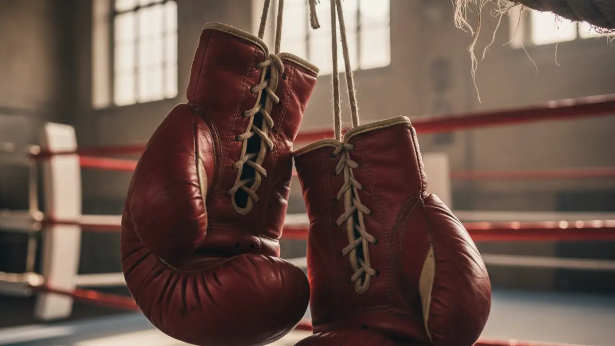 Generic image of boxing gloves in a gym.