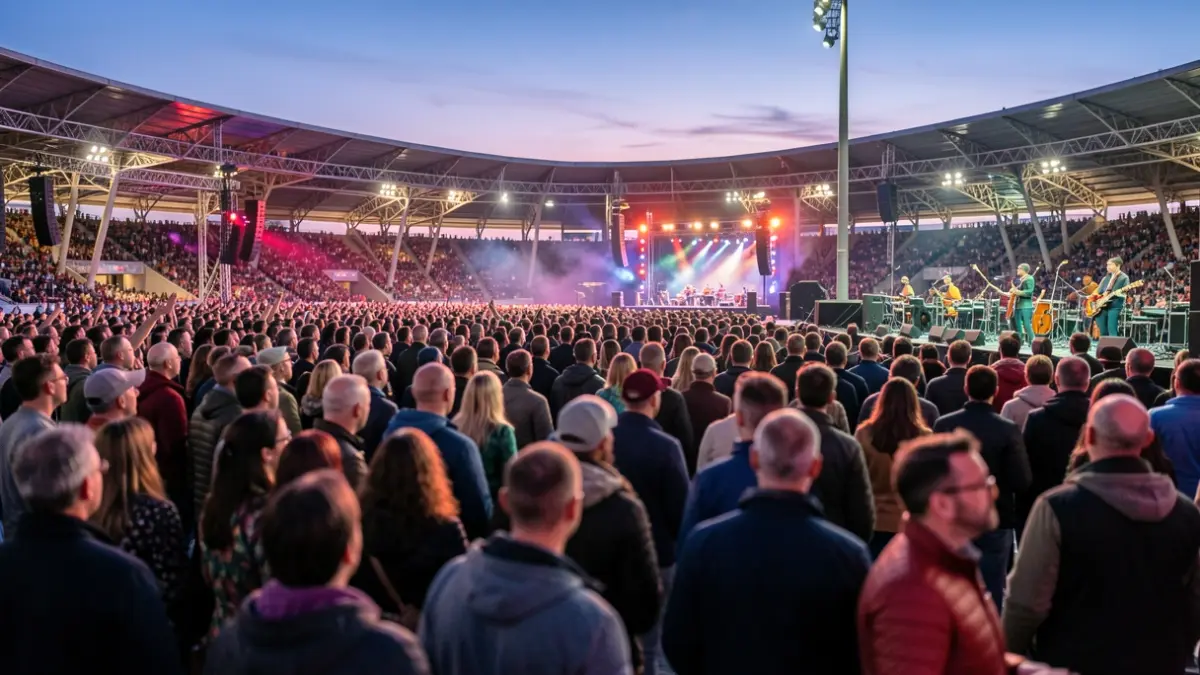 Generic image of a fan zone with crowd and stage.