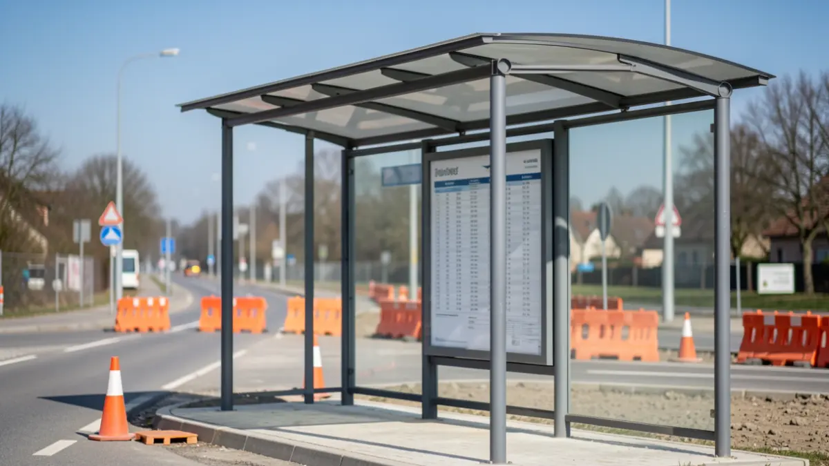 Generic image of a bus stop with road construction.