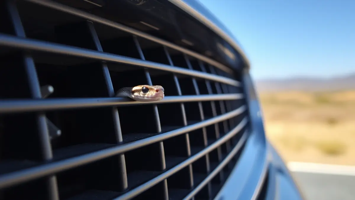 Imagen de una culebra asomando del radiador de un coche en Gran Canaria.