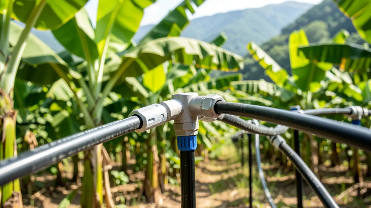 Drip irrigation system in a banana plantation in La Gomera.