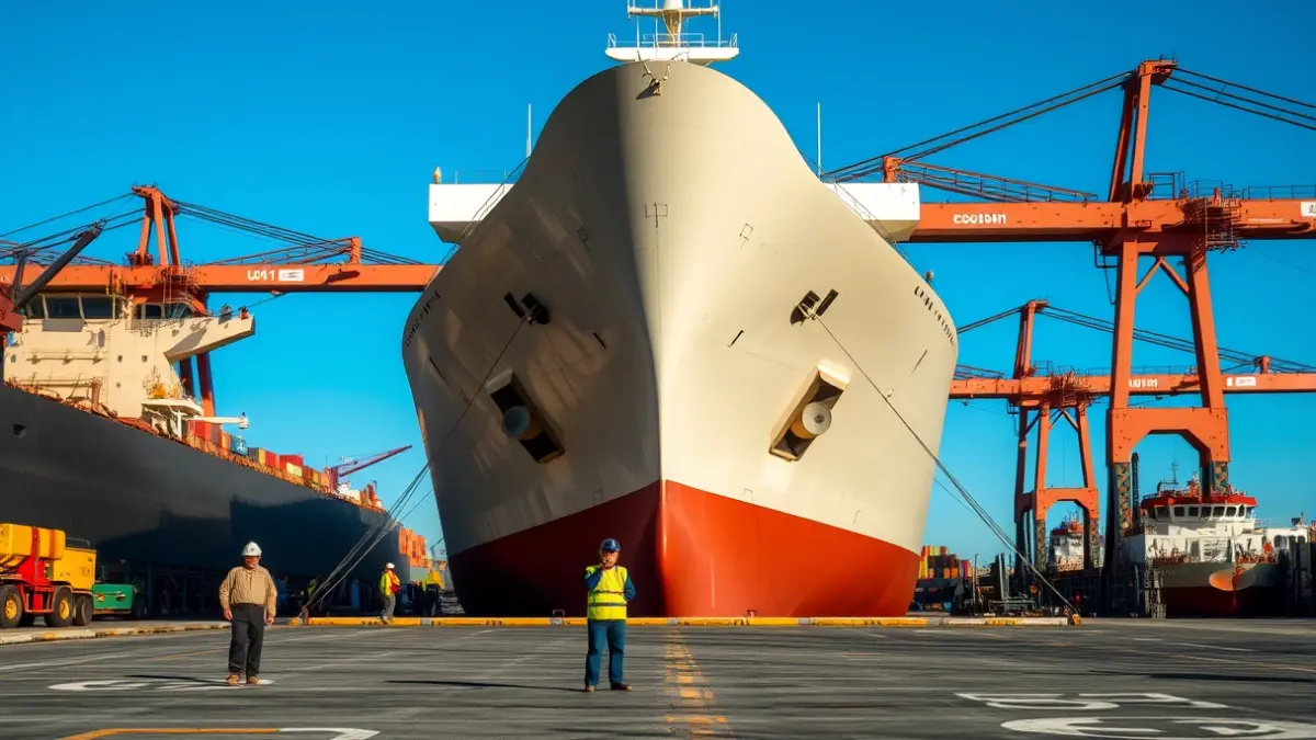 Un gran carguero en un muelle de la base naval de Las Palmas de Gran Canaria