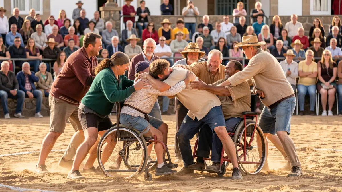 Imagen genérica de una lucha canaria inclusiva con deportistas con discapacidad.