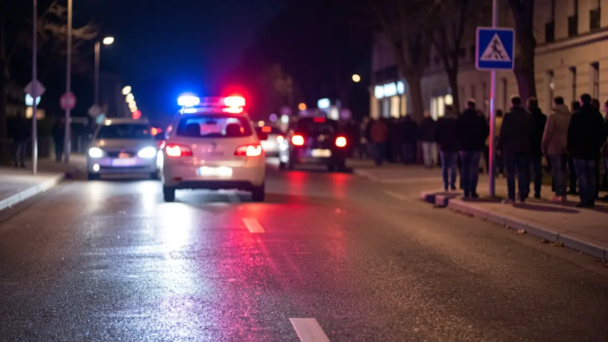 Generic image of police emergency lights on a road at night.