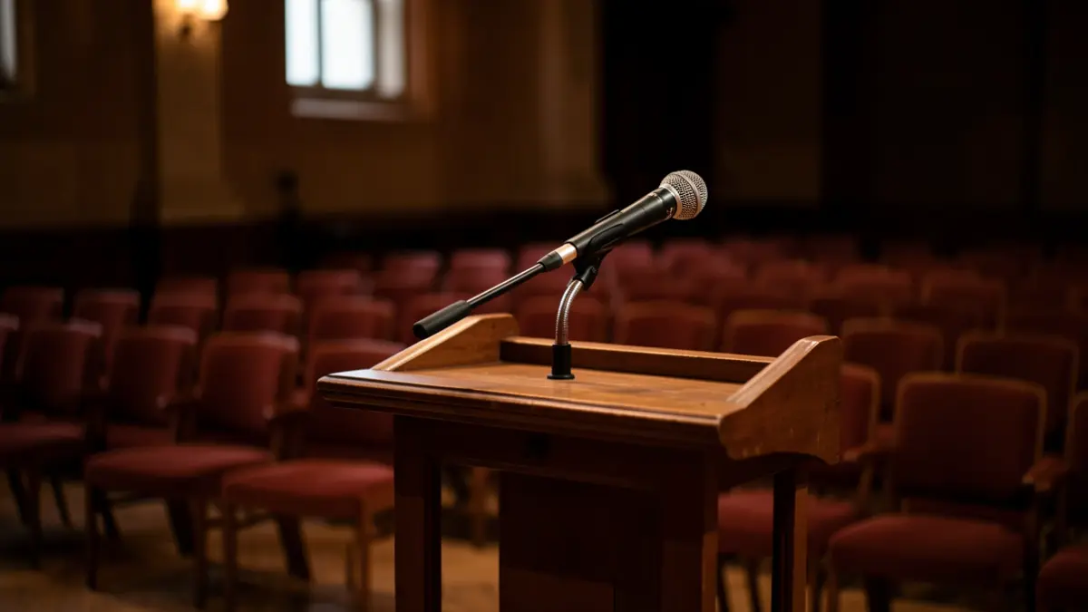 Generic image of a microphone on a podium.
