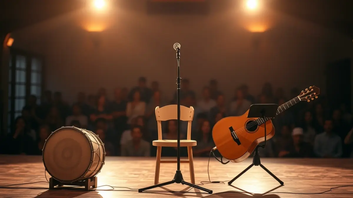 Imagen genérica de un escenario con instrumentos musicales canarios, evocando una actuación folclórica.