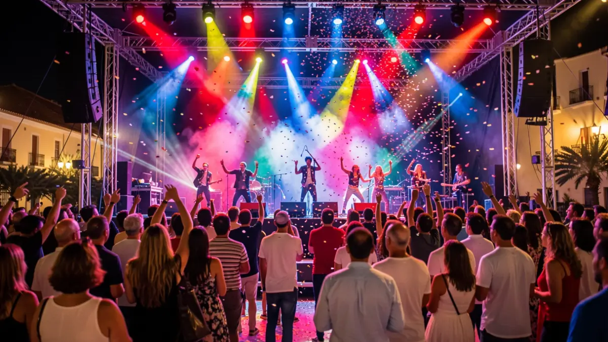 Imagen genérica de luces de escenario y confeti en una fiesta homenaje.