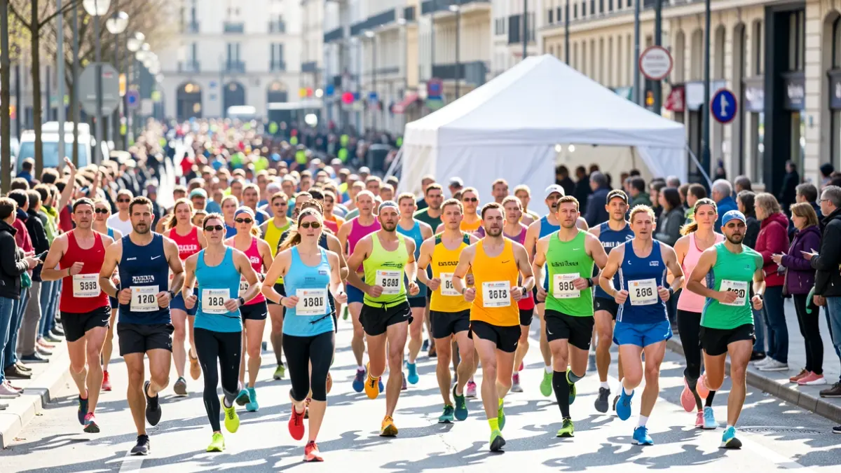 Generic image of runners participating in an urban race with medical assistance.
