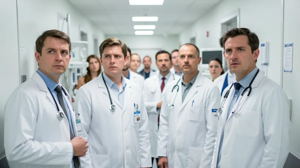 Generic image of doctors in a hospital corridor.