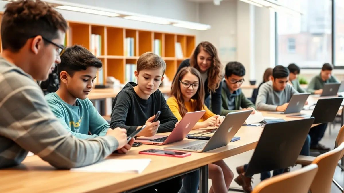 Generic image of a modern classroom with students and a mentor, symbolizing vocational training.