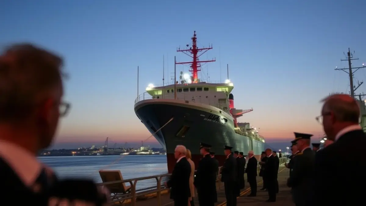 Image of a merchant ship docked at a naval base in the Port of Las Palmas.